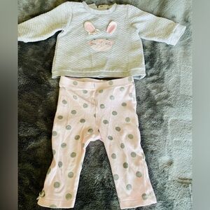 Little me long sleeve and leggings with a bunny appliqué, softest grey and pink
